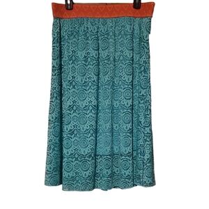 LLR LuLaRoe Lola Teal & Pink Lace Midi Skirt Sz XL NWT
